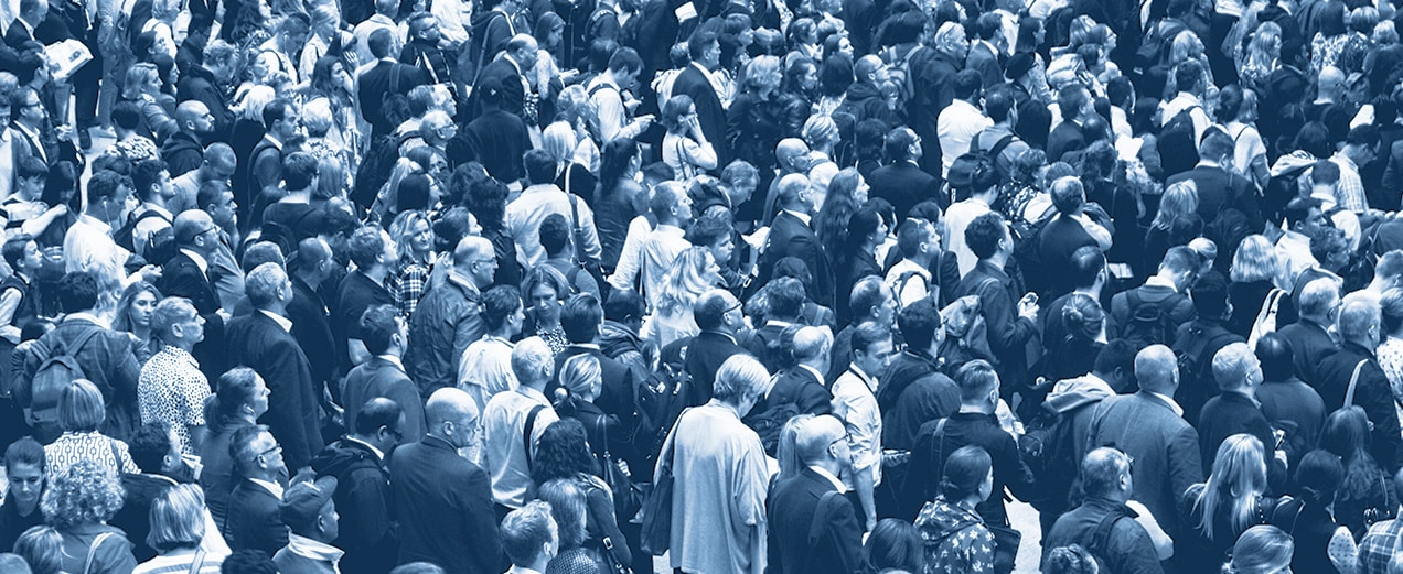 A crowd blue white