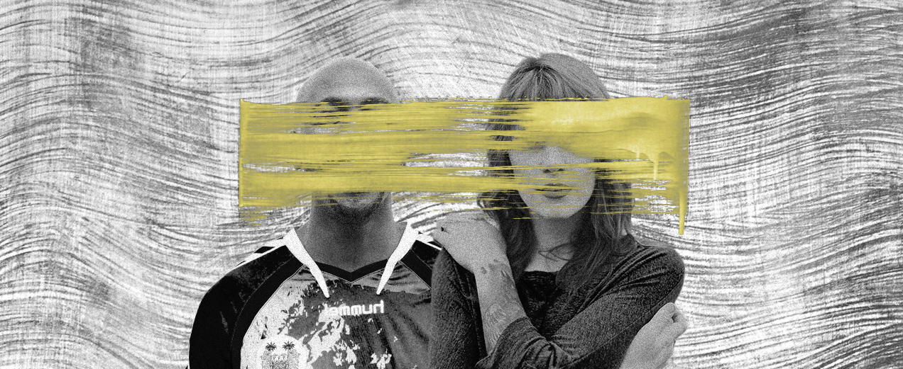 a man and a woman with their eyes blurred with a brush stroke
