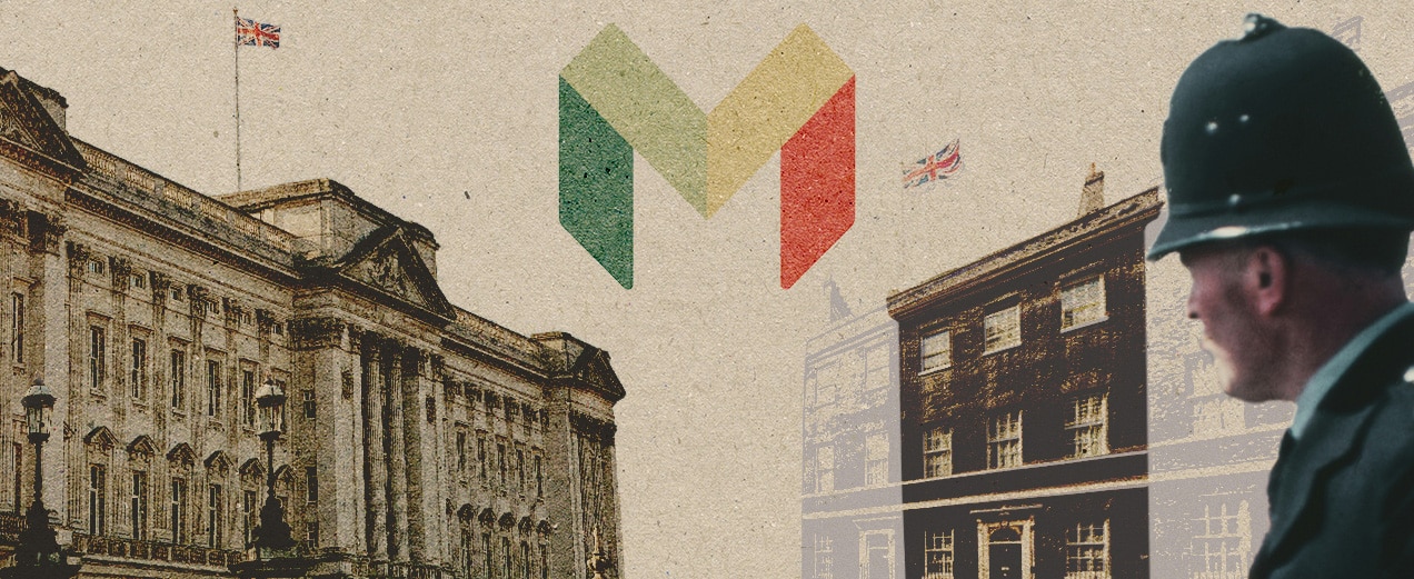 monzo logo buckingham palace downing street and a bobby